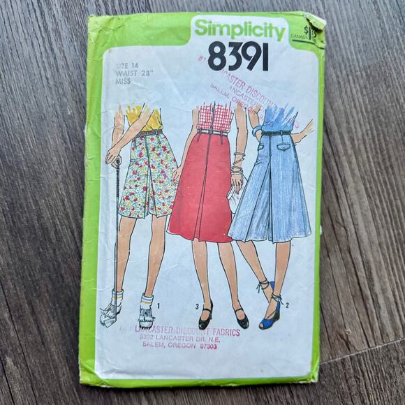 Vintage 1970s Simplicity 8391 Sewing Pattern Womens Sz Sm Culotte Skirt COMPLETE - Picture 1 of 2